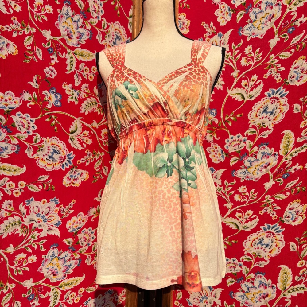 Y2K Style Peach Floral Babydoll Fairycore Tank Top Women's Size M
